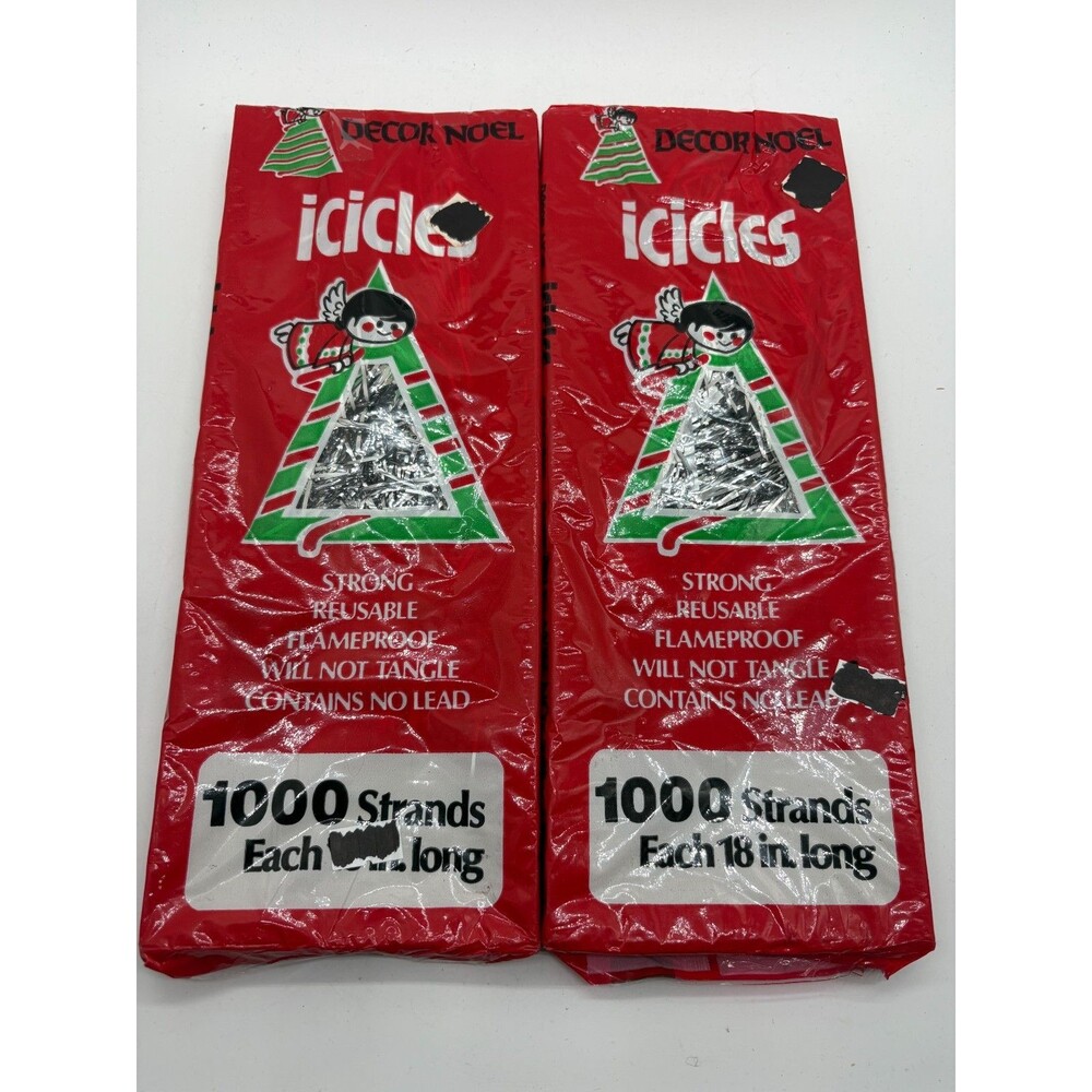 Vintage Icicles Tinsel Strands 18" Long Noel 1000 Strands Christmas Decor 2 Pack